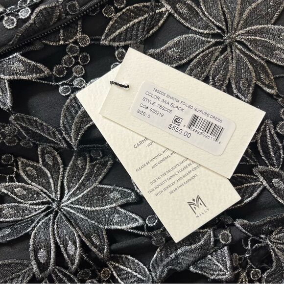 Molly Shayna Foiled Lace Mini Dress Black Silver size 0 NWT - Picture 15 of 16